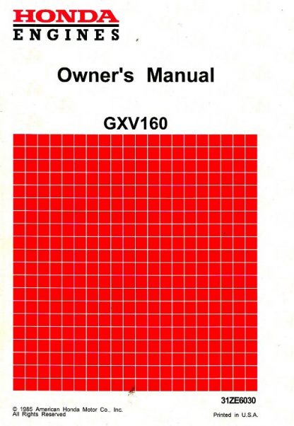 Official Honda GXV120 GXV160 Engine Owners Manual