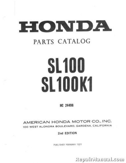 Official Honda SL100 SL100K1 Parts Manual