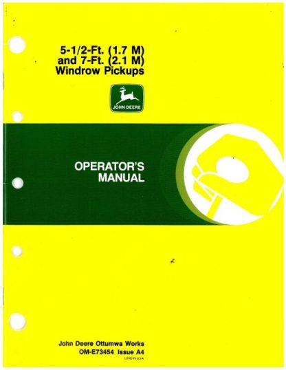 Used Official John Deere 1.7M And 2.1M Windrow Pickups Factory Operators Manual